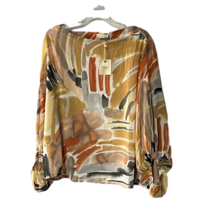 ANDTHEWHY colorful blouse fall colors size large long‎ sleeve sheer